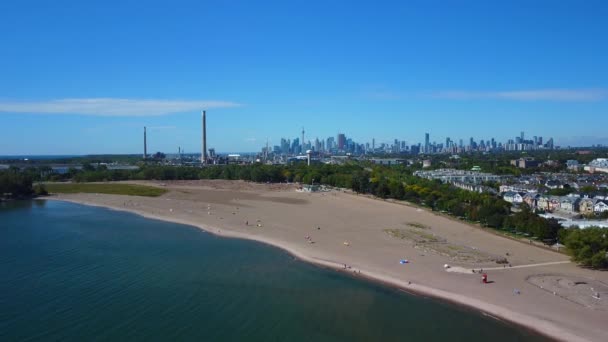 Veduta Aerea Delle Spiagge Toronto Con Skyline Torre Sullo Sfondo — Video Stock