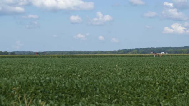 Locked Paisaje Agricultura Medio Oeste Con Tomas Petróleo Bombeo Distancia — Vídeos de Stock