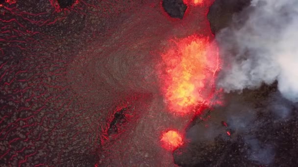 Luchtfoto Boven Uitzicht Lava Uitbarsting Meradalir Vallei Van Fagradalsfjall Vulkaan — Stockvideo