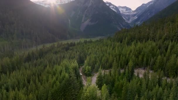 Vozidlo Projíždí Dálnicí Mezi Jehličnatým Lesem Pembertonu Kanada Anténa — Stock video