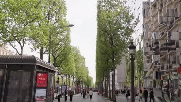 Pariser Stadtbild Menschenmenge Auf Den Champs Elysees Einkaufsstraße Frankreich Sunny — Stockvideo