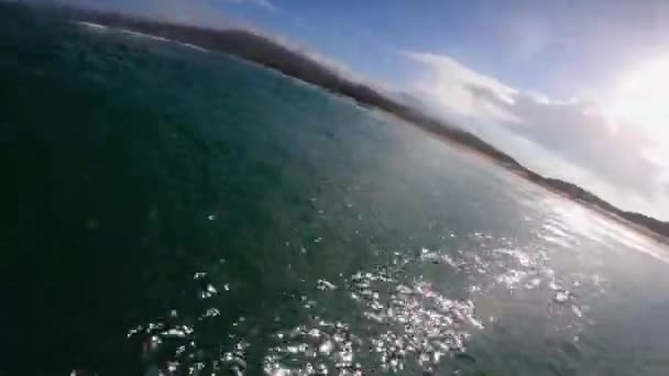 サーファーは熱帯の海の波をキャッチします — ストック動画