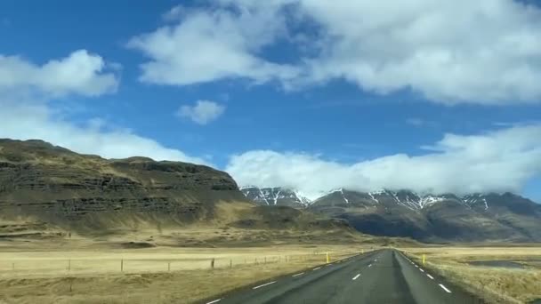 Driving Countryside Road Highlands Iceland Driver Pov Landscape Volcanic Mountains — Stock Video