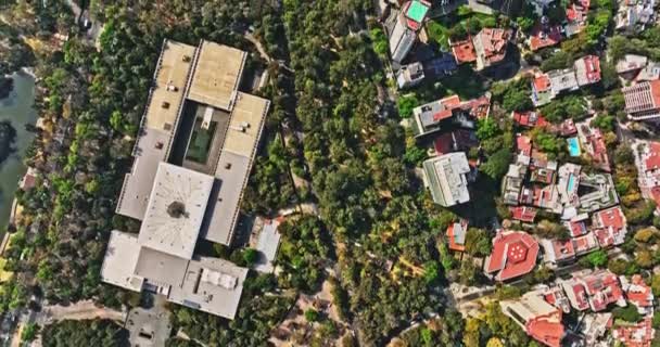 墨西哥城空中V90垂直向下俯瞰 无人驾驶飞机沿着红宝石的达里奥飞向大礼堂捕捉波士克 查普尔特佩克公园和住宅建筑 与Mavic Cine一起射击 2022年1月 — 图库视频影像