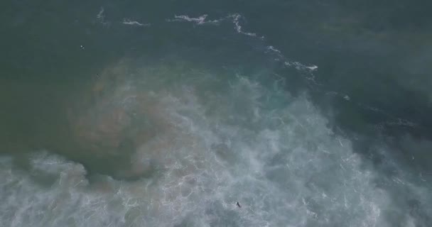 カスカイスのパラダイスと美しい緑の海のトップダウンビューサーフスポット — ストック動画