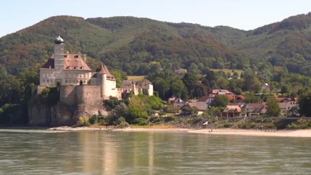 Typical Austrian Castle Banks Danube River Seen Wachau River Cruise — Stock Video
