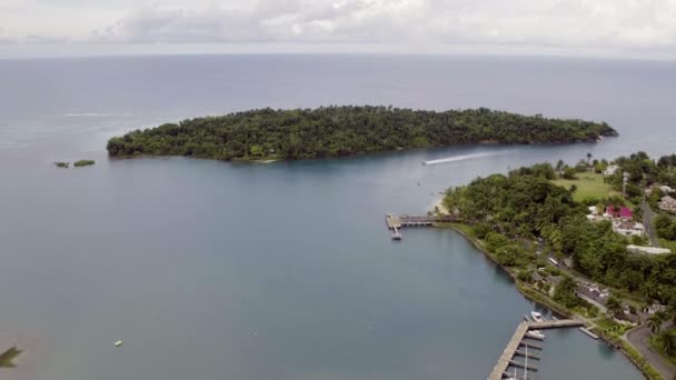 Letecký Pohled Navy Island Port Antonio Jamajce Zatímco Motorový Člun — Stock video