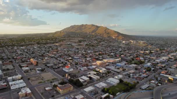 Paso Texas Drone Aerial Drone View Central Paso Area Sunset — Stock Video