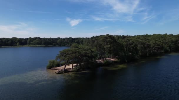Luftaufnahme Des Sees Holländischer Landschaft Mit Langen Schatten Von Bäumen — Stockvideo