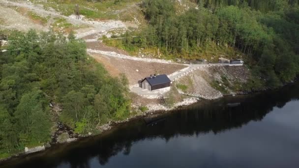 Miniatyr Vattenkraftverk Vid Bolstadfjord Vaksdal Norge Flygfoto Visar Kraftverk Vacker — Stockvideo