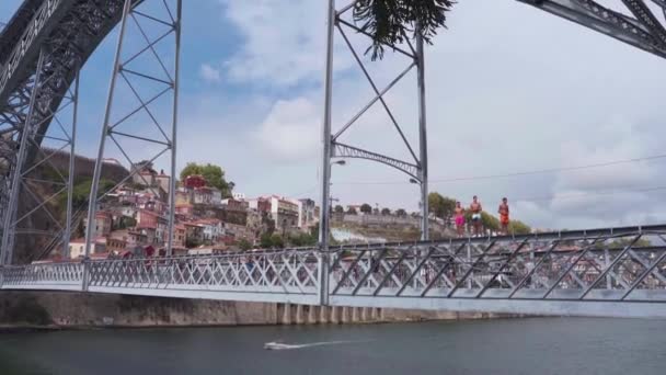 Ponte Iconico Metallo Arco Oporto Portogallo Ponte Dom Luis — Video Stock