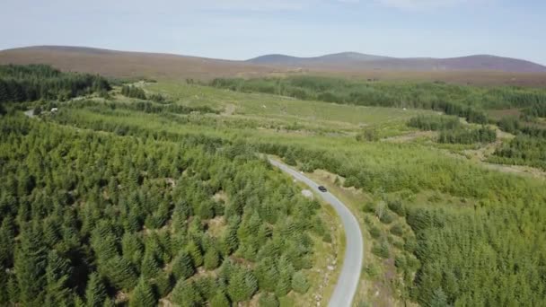 Aerial View Cars Driving Long Winding Mountain Road Wicklow Mountains — Stock Video