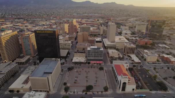 Downtown Paso Texas Sunset Aerial Drone Establishing Shot Downtown Buildings — Stock Video