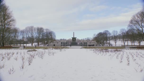 Utställningen Vigeland Frogner Park Bred Bild Skulpturer Solig Med Moln — Stockvideo