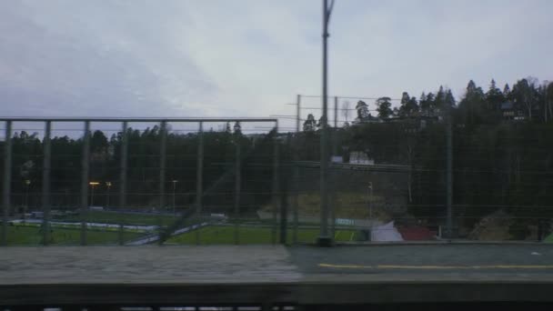 School Soccer Fields Seen Train Oslo Vinterpark Grakammen Sentrum City — Stock Video