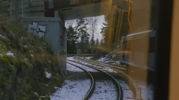 Widok Wnętrza Pociągu Oslo Linia Frognerseteren Vinterpark — Wideo stockowe