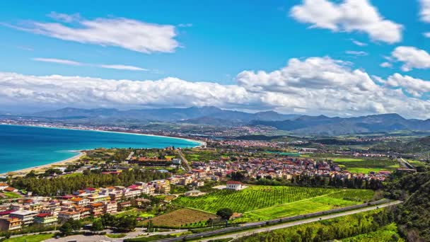 Vista Del Día Soleado Ciudad Costera Oliveri Costa Tirrena Messina — Vídeo de stock