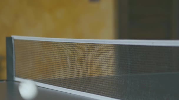 Slow Motion Ping Pong Ball Hitting Net Match Detail Net — Stock Video