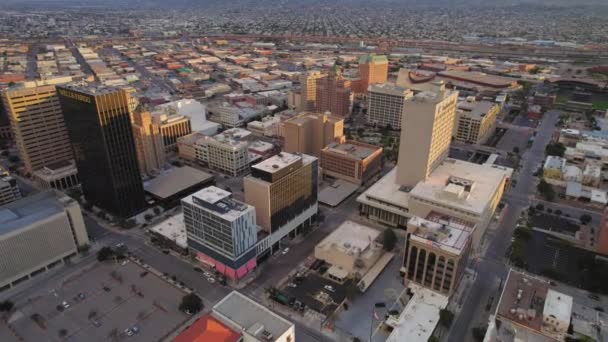 Sunset Drone Shot Downtown Paso Texas Showing Popular Landmark Buildings — Stock Video