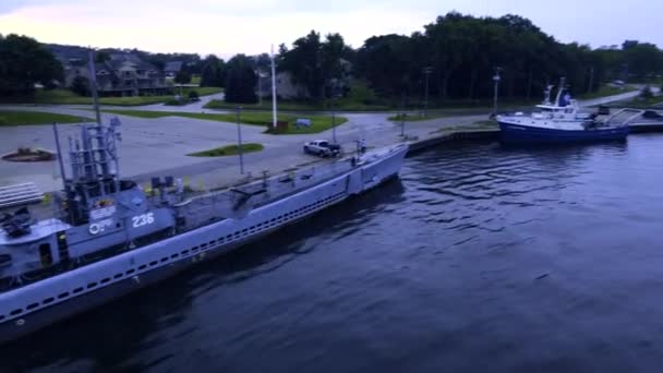 Uss Silverside Submarine Museum Day Night Drone — Stock video