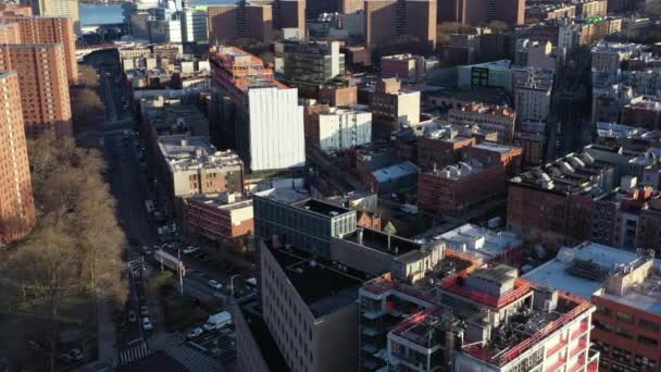 Zonnige Ochtend Lange Panoramische Luchtfoto Van Harlem New York City — Stockvideo