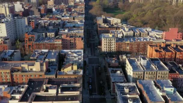 Flug Kippt Von Harlem Nyc Nach Midtown Einem Frühen Sommermorgen — Stockvideo