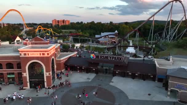 Hersheypark Sunrise Aerial Shot Famous Theme Park Pennsylvania — Stock Video