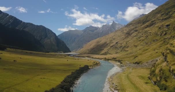 Laag Een Rivier Vliegen Bergen Van Nieuw Zeeland — Stockvideo