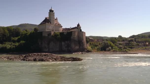 Castle High Hill Seen Wachau Danube Cruise — Stock Video