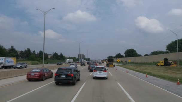 Pov Camionero Atasco Tráfico Debido Obras Carretera Chicago Illinois — Vídeo de stock