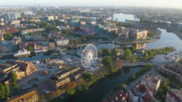 Aerial Orbiting Shot Ambersky Ferris Wheel Polish Baltic Philharmonic Rivela — Video Stock