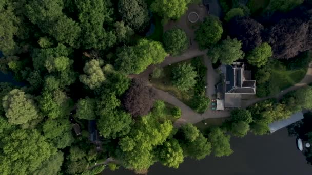 Arriba Hacia Abajo Aérea Oog Vibrante Parque Amanecer Temprano Utrecht — Vídeos de Stock