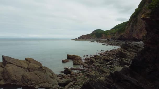 Rocky Cliffs Trees Sea Ile Woody Bay North Devon Nin — Stok video