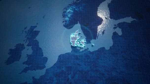 Абстрактная Геометрическая Футуристическая Концепция Карта Дании Границами Каракули Синий Неоновый — стоковое видео