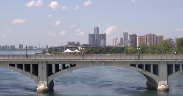 Drone Uitzicht Detroit Vanaf Detroit River — Stockvideo