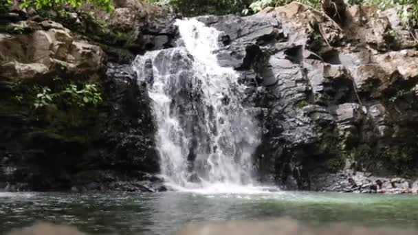 コスタリカの2つの小さな滝のスローモーションハンドヘルドショット — ストック動画