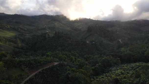 Vista Aérea Drones Colinas Tierras Agrícolas Durante Atardecer Costa Rica — Vídeos de Stock