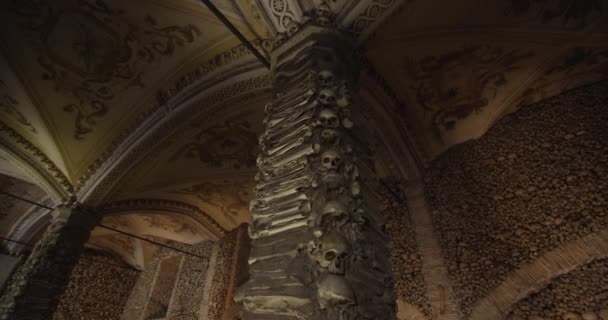 Capilla Los Huesos Evora Portugal Detalle Una Columna Capela Dos — Vídeos de Stock