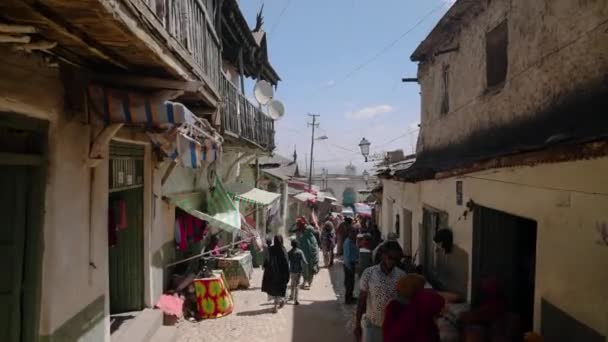 Personas Que Pasan Por Calle Del Casco Antiguo Harar Este — Vídeos de Stock