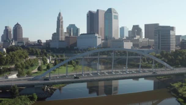 Columbus Ohio Skyline Plan Large Avec Avec Drone Vidéo Déplaçant — Video