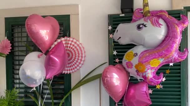 Increíble Belleza Rosa Unicornio Fiesta Cumpleaños Jardín — Vídeo de stock