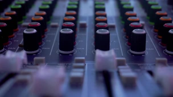 Sliding Closeup Shot Mixing Desk Concert Cinematic Shot — Stock Video