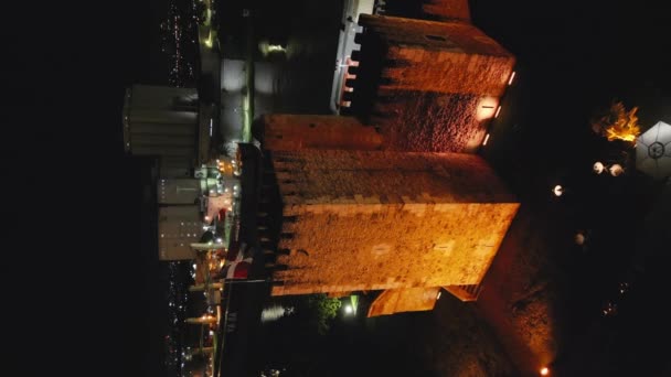 Vertikale Aufnahme Von Fortaleza Ozama Bei Nacht Älteste Militärische Konstruktion — Stockvideo