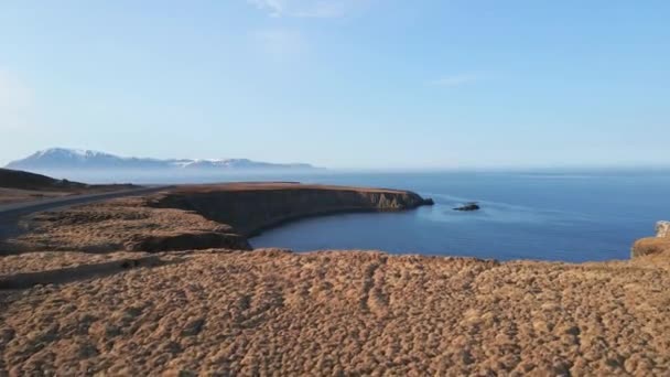 Dron Záběr Islandské Krajiny Silnice Pobřeží Letecký Pohled Dronu — Stock video