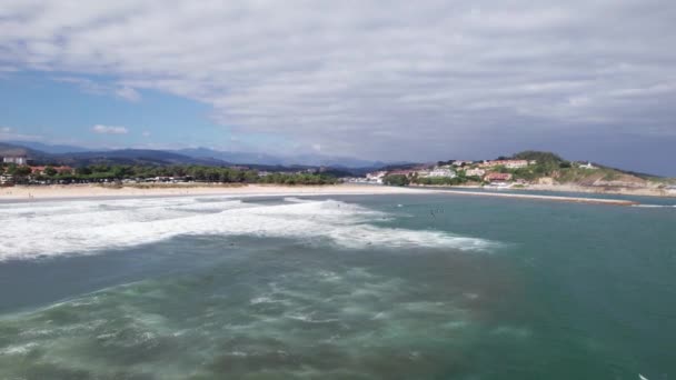 Luchtfoto Van Playa Meron Beach San Vicente Barquera Natuurpark Oyambre — Stockvideo