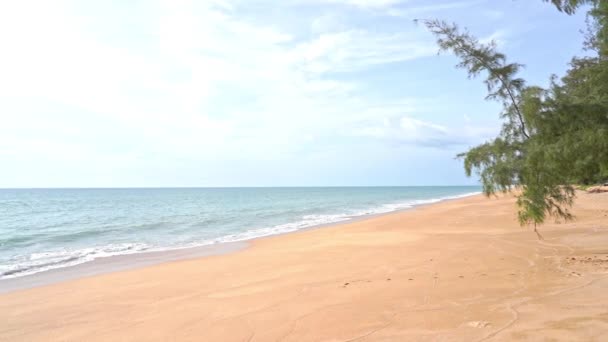 Isla Tropical Deshabitada Olas Del Océano Rompiendo Playa Arena Desierta — Vídeo de stock