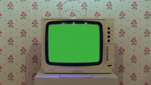 1980年のテレビ番組 テレビはクロマキーのための緑の画面を表示しています — ストック動画