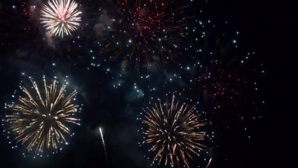 Csodálatos Tűzijáték Égen Éjjel Robbanó Pirotechnikai Ünneplés Közben — Stock videók