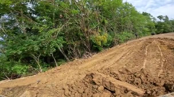 Pov While Operating Skid Steer Loader Move Excess Dirt Tree — Stock Video