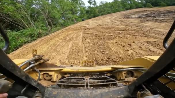 Pov While Operating Skid Steer Loader Smooth Level Dirt Land — Stock Video